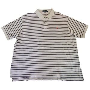 Polo Ralph Lauren 3XL White‎ Striped Big Pony Logo Polo Shirt Mens